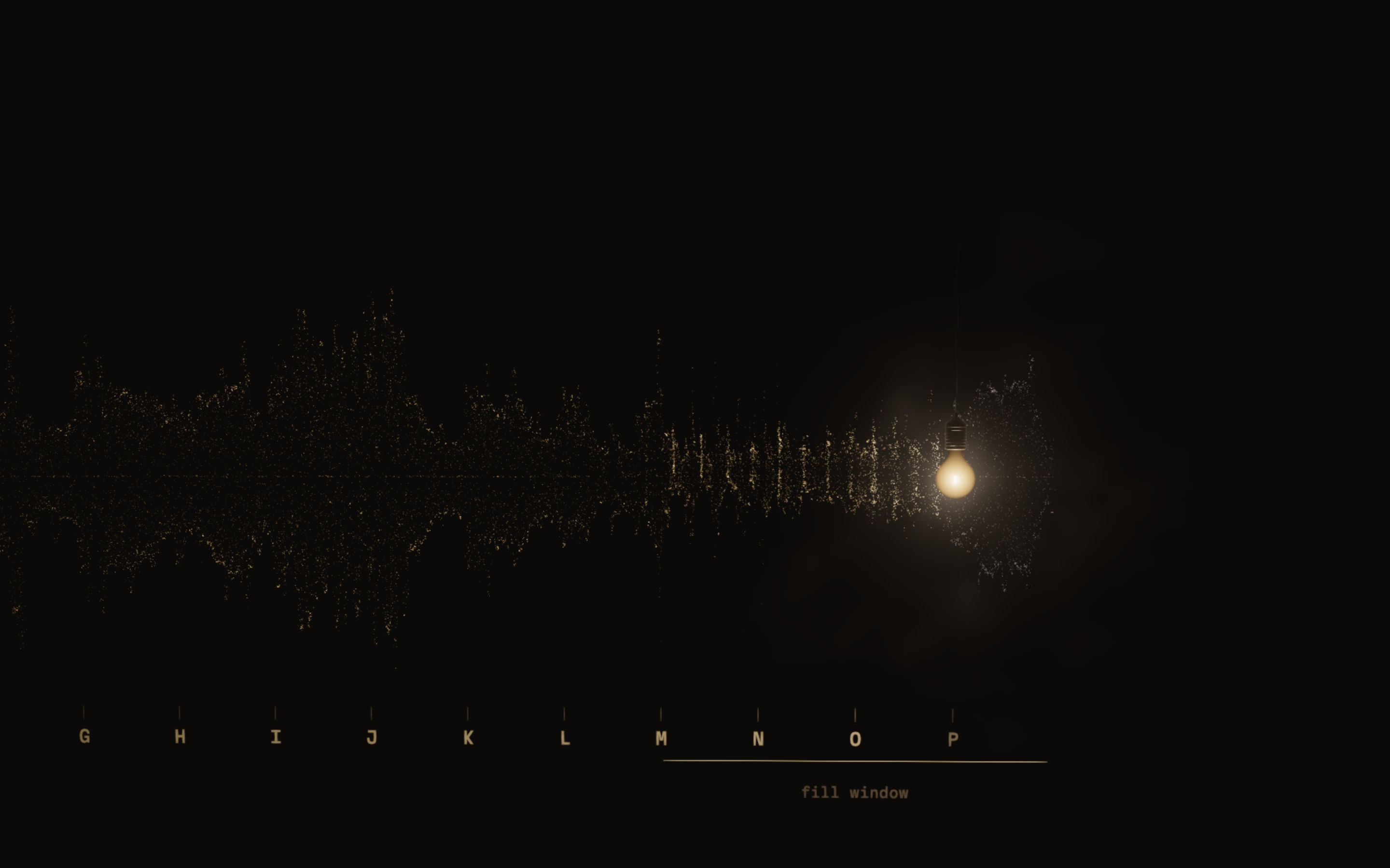 The same four bars as a waveform of grains under the bulb, the last bar echoing in tightening repeats.