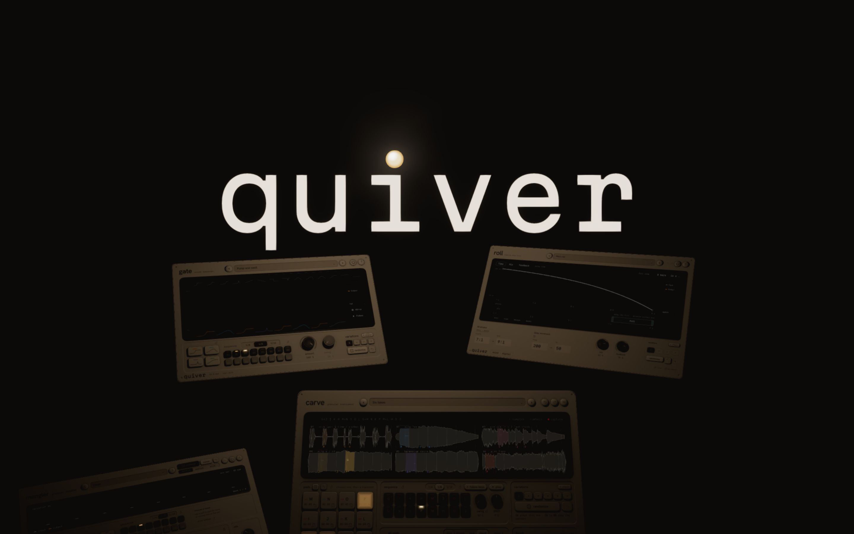 The word quiver, its dot the lit bulb, over the instruments in the dark.